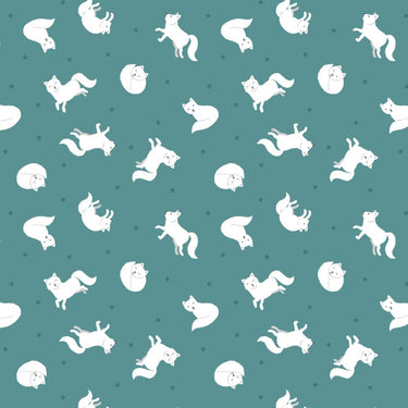 Lewis and Irene Fabric Lewis and Irene Fabric Small Things Polar Animals Artic Fox Iced Teal  - The Sewing Studio for sale UK - The Sewing Studio