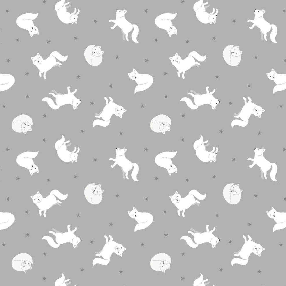 Lewis and Irene Fabric Lewis and Irene Fabric Small Things Polar Animals Artic Fox Silver  - The Sewing Studio