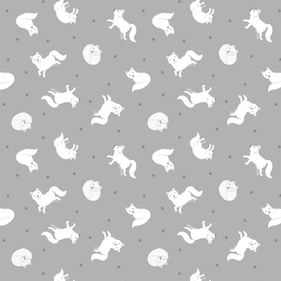 Lewis and Irene Fabric Small Things Polar Animals Artic Fox Silver