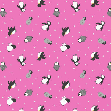 Lewis and Irene Fabric Lewis and Irene Fabric Small Things Polar Animals Penguins Aurora Pink  - The Sewing Studio for sale UK - The Sewing Studio