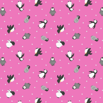 Lewis and Irene Fabric Small Things Polar Animals Penguins Aurora Pink