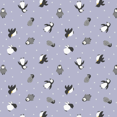 Lewis and Irene Fabric Lewis and Irene Fabric Small Things Polar Animals Penguins Iced Lilac  - The Sewing Studio for sale UK - The Sewing Studio