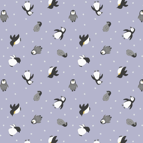 Lewis and Irene Fabric Lewis and Irene Fabric Small Things Polar Animals Penguins Iced Lilac  - The Sewing Studio