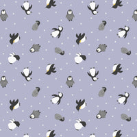 Lewis and Irene Fabric Lewis and Irene Fabric Small Things Polar Animals Penguins Iced Lilac  - The Sewing Studio