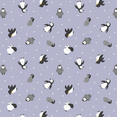 Lewis and Irene Fabric Small Things Polar Animals Penguins Iced Lilac