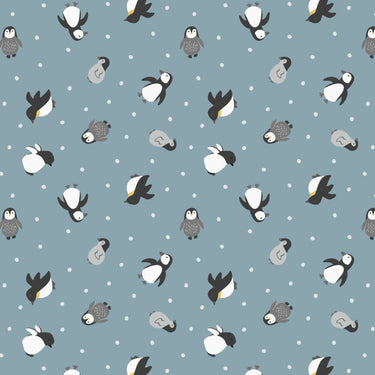 Lewis and Irene Fabric Lewis and Irene Fabric Small Things Polar Animals Penguins Snow Blue  - The Sewing Studio for sale UK - The Sewing Studio