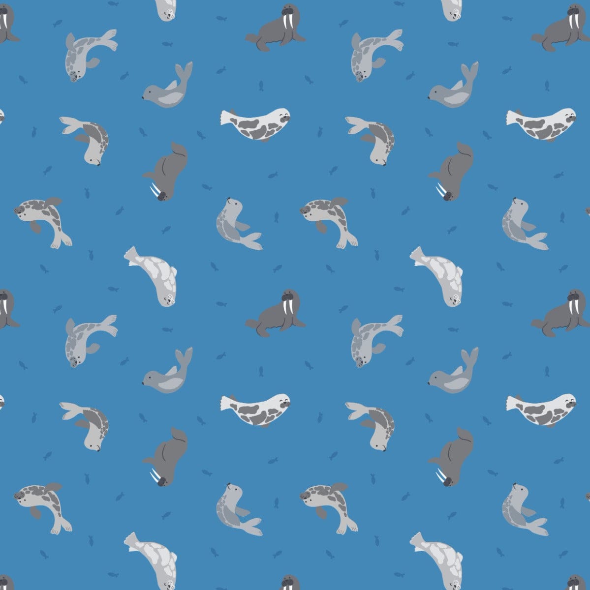 Lewis and Irene Fabric Lewis and Irene Fabric Small Things Polar Animals Seals Surf Blue  - The Sewing Studio