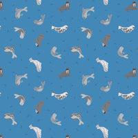 Lewis and Irene Fabric Lewis and Irene Fabric Small Things Polar Animals Seals Surf Blue  - The Sewing Studio