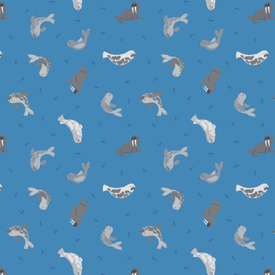 Lewis and Irene Fabric Small Things Polar Animals Seals Surf Blue