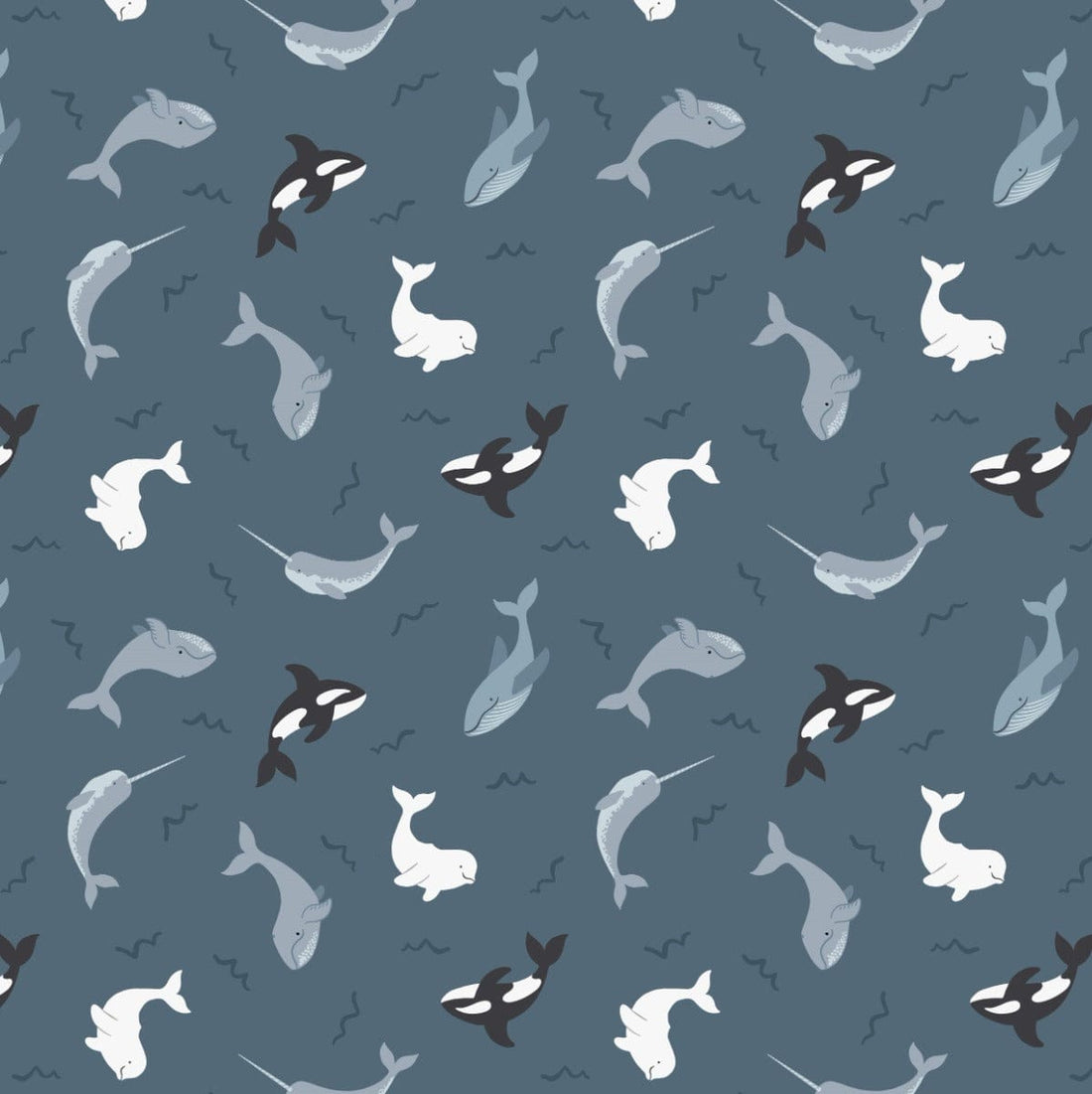 Lewis and Irene Fabric Lewis and Irene Fabric Small Things Polar Animals Whales Dark Ocean  - The Sewing Studio