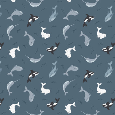 Lewis and Irene Fabric Lewis and Irene Fabric Small Things Polar Animals Whales Dark Ocean  - The Sewing Studio for sale UK - The Sewing Studio