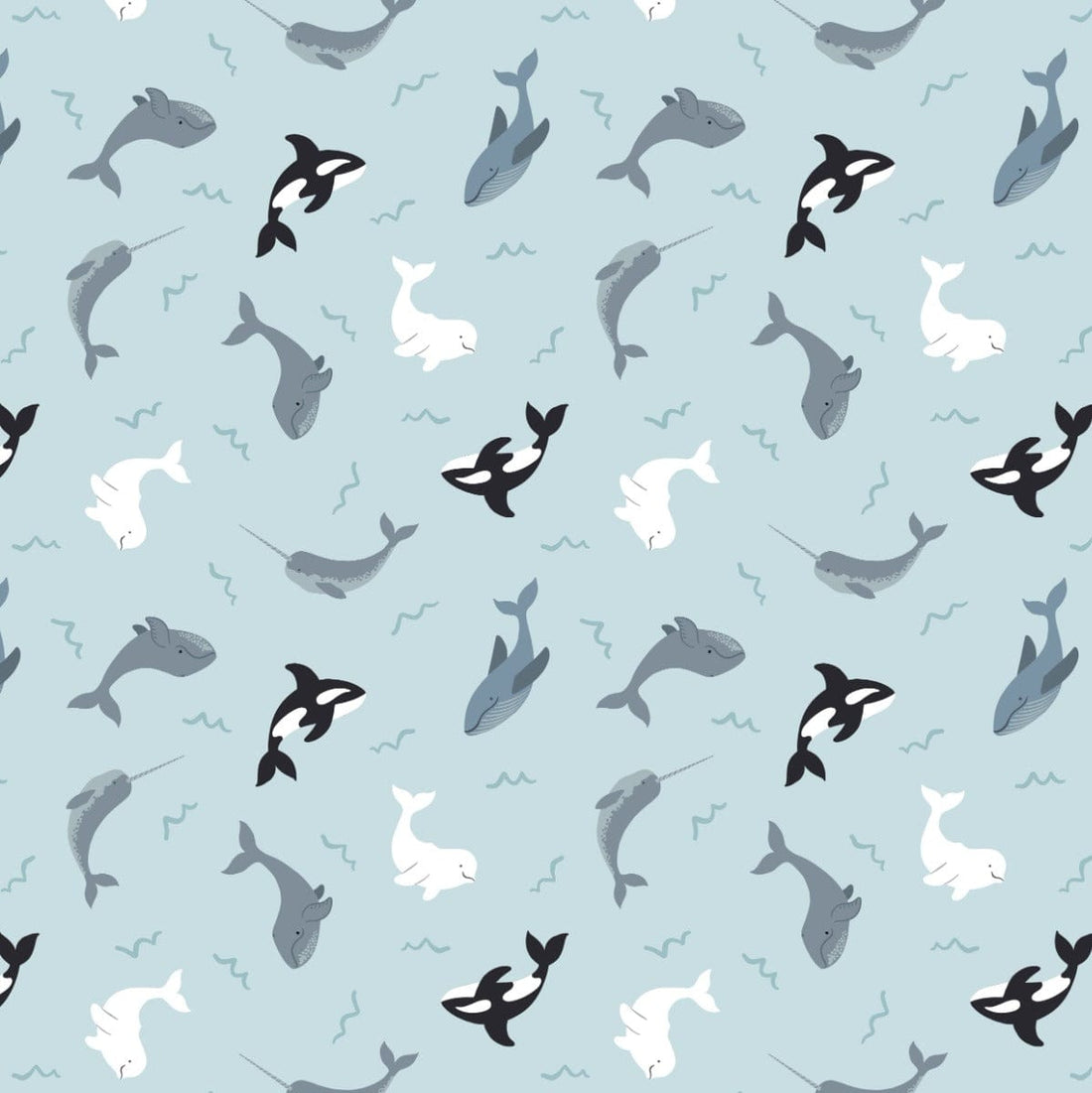 Lewis and Irene Fabric Lewis and Irene Fabric Small Things Polar Animals Whales Icy Blue  - The Sewing Studio