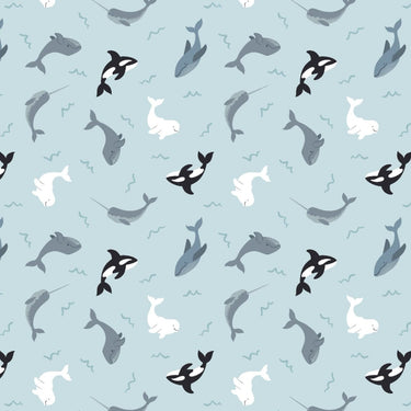 Lewis and Irene Fabric Lewis and Irene Fabric Small Things Polar Animals Whales Icy Blue  - The Sewing Studio for sale UK - The Sewing Studio