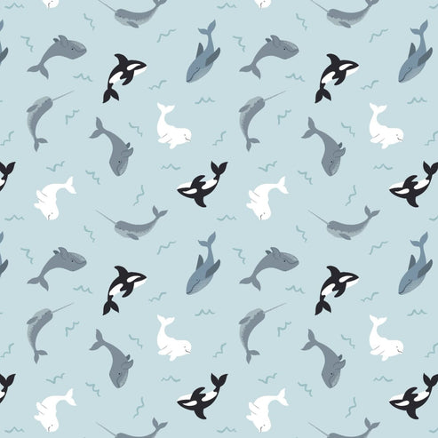 Lewis and Irene Fabric Lewis and Irene Fabric Small Things Polar Animals Whales Icy Blue  - The Sewing Studio