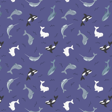 Lewis and Irene Fabric Lewis and Irene Fabric Small Things Polar Animals Whales Indigo Blue  - The Sewing Studio for sale UK - The Sewing Studio