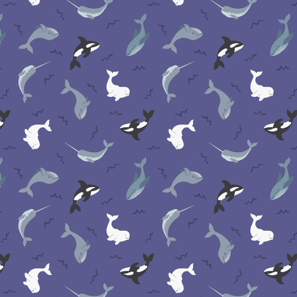 Lewis and Irene Fabric Lewis and Irene Fabric Small Things Polar Animals Whales Indigo Blue  - The Sewing Studio