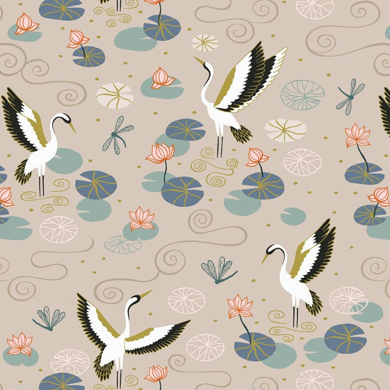 Lewis and Irene Fabric Lewis and Irene Jardin de Lis Heron Lake Natural Gold Metallic  - The Sewing Studio