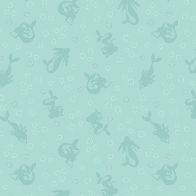 Lewis And Irene Moontide Fabric Eau De Nil Mermaids With Silver Metallic Bubbles A622-2