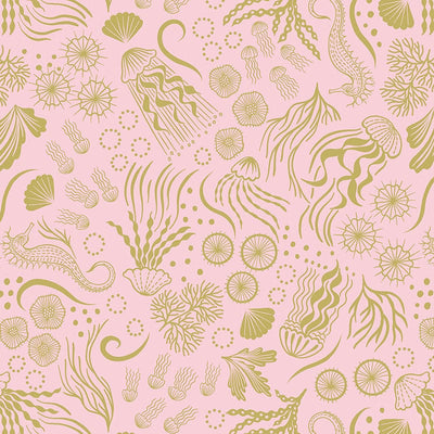 Lewis And Irene Moontide Fabric Gold Metallic Under The Sea On Blush A623-1