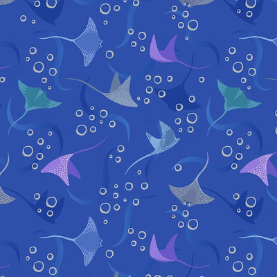 Lewis And Irene Moontide Fabric Rays On Blue With Silver Metallic Bubbles A624-2