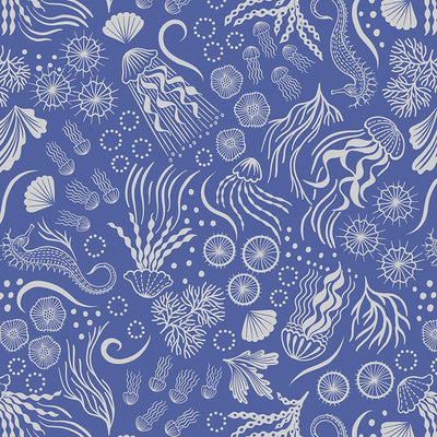 Lewis And Irene Moontide Fabric Silver Metallic Under The Sea On Blue A623-3