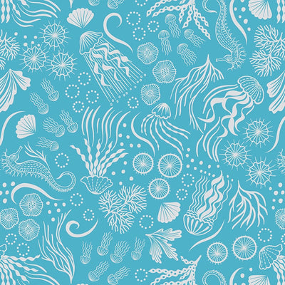 Lewis And Irene Moontide Fabric Silver Metallic Under The Sea On Turquoise A623-2