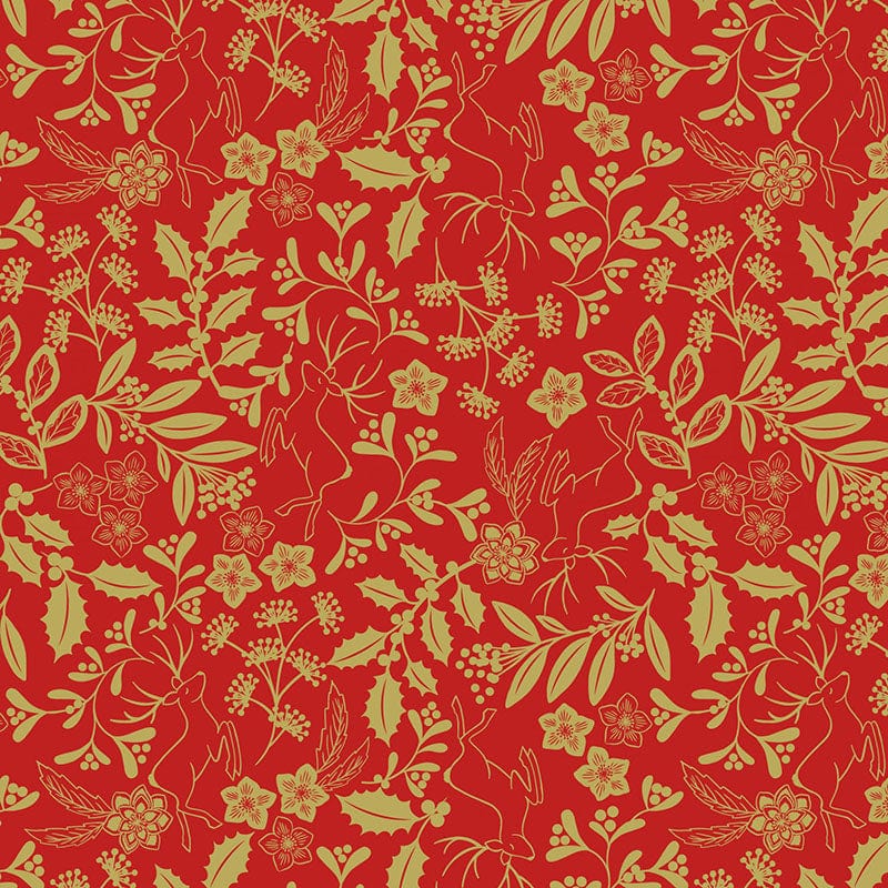 Lewis and Irene Fabric Lewis and Irene Noel Metallic Gold Red C65.2  - The Sewing Studio