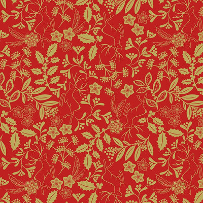 Lewis and Irene Fabric Lewis and Irene Noel Metallic Gold Red C65.2  - The Sewing Studio