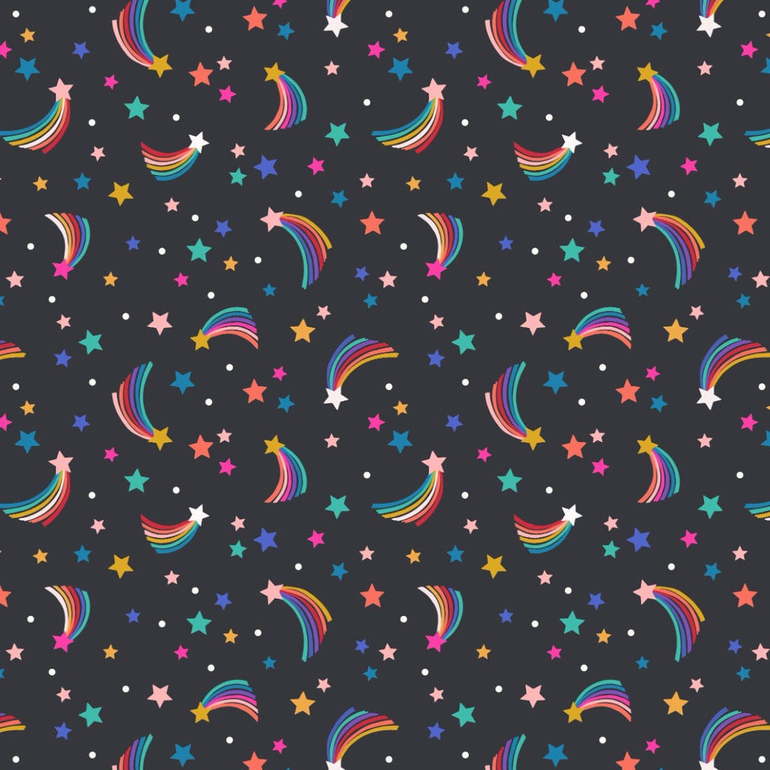 Lewis and Irene Fabric Lewis and Irene Over The Rainbow Shooting Rainbow Stars Black