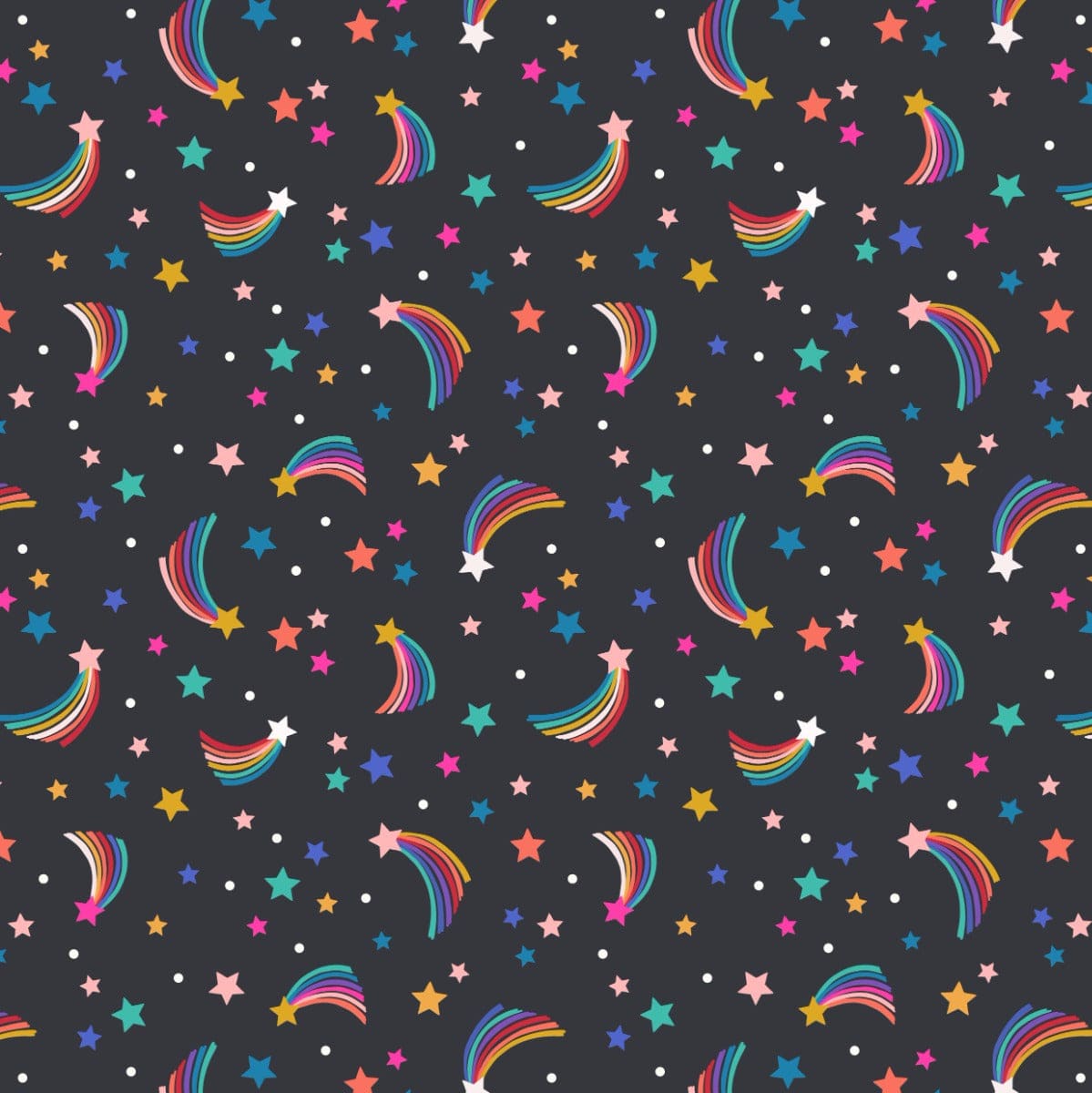 Lewis and Irene Fabric Lewis and Irene Over The Rainbow Shooting Rainbow Stars Black