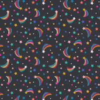 Lewis and Irene Fabric Lewis and Irene Over The Rainbow Shooting Rainbow Stars Black