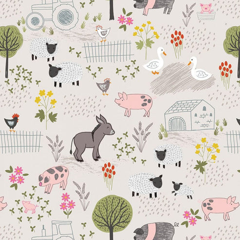 Lewis and Irene Fabric Lewis and Irene Piggy Tales Farmyard Dark Cream A531.1  - The Sewing Studio