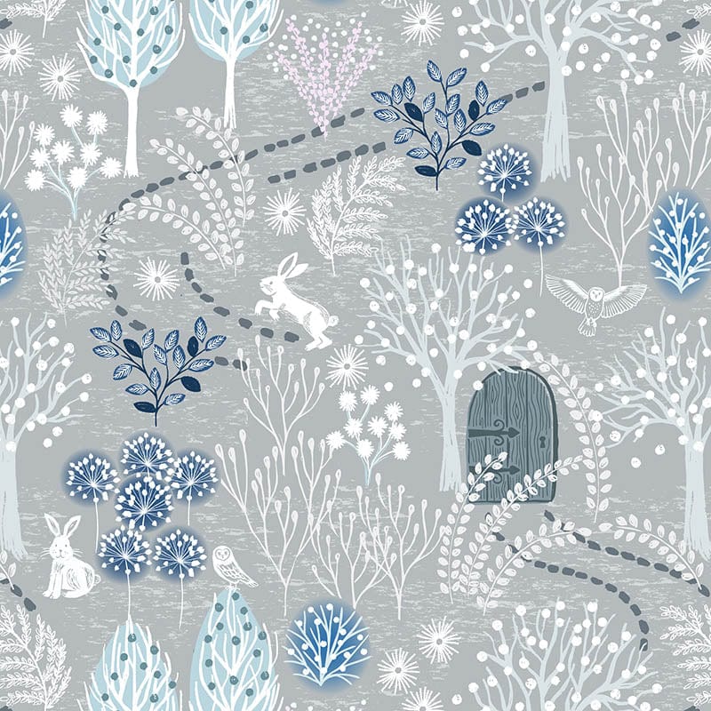 Lewis and Irene Fabric Lewis And Irene Secret Winter Garden Fabric Secret Garden On Frosty Grey With Pearl Elements A656.1  - The Sewing Studio