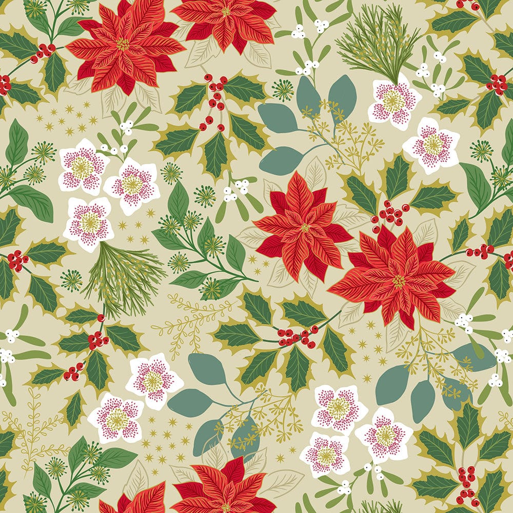 Lewis and Irene Fabric Lewis And Irene Yuletide Floral On Gold Metallic C104.1  - The Sewing Studio