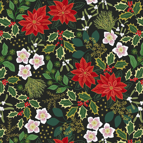 Lewis and Irene Fabric Lewis And Irene Yuletide Floral On Gold Metallic C104.3  - The Sewing Studio