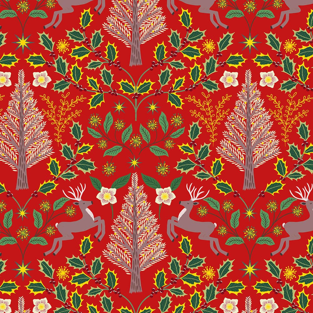 Lewis and Irene Fabric Lewis And Irene Yuletide On Red Gold Metallic C100.2  - The Sewing Studio