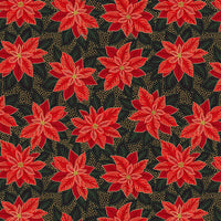 Lewis and Irene Fabric Lewis And Irene Yuletide Poinsettia On Black Gold Metallic C102.3  - The Sewing Studio