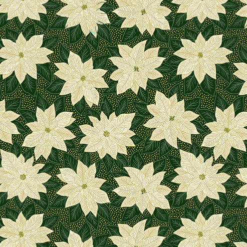 Lewis and Irene Fabric Lewis And Irene Yuletide Poinsettia On Green Gold Metallic C102.2  - The Sewing Studio