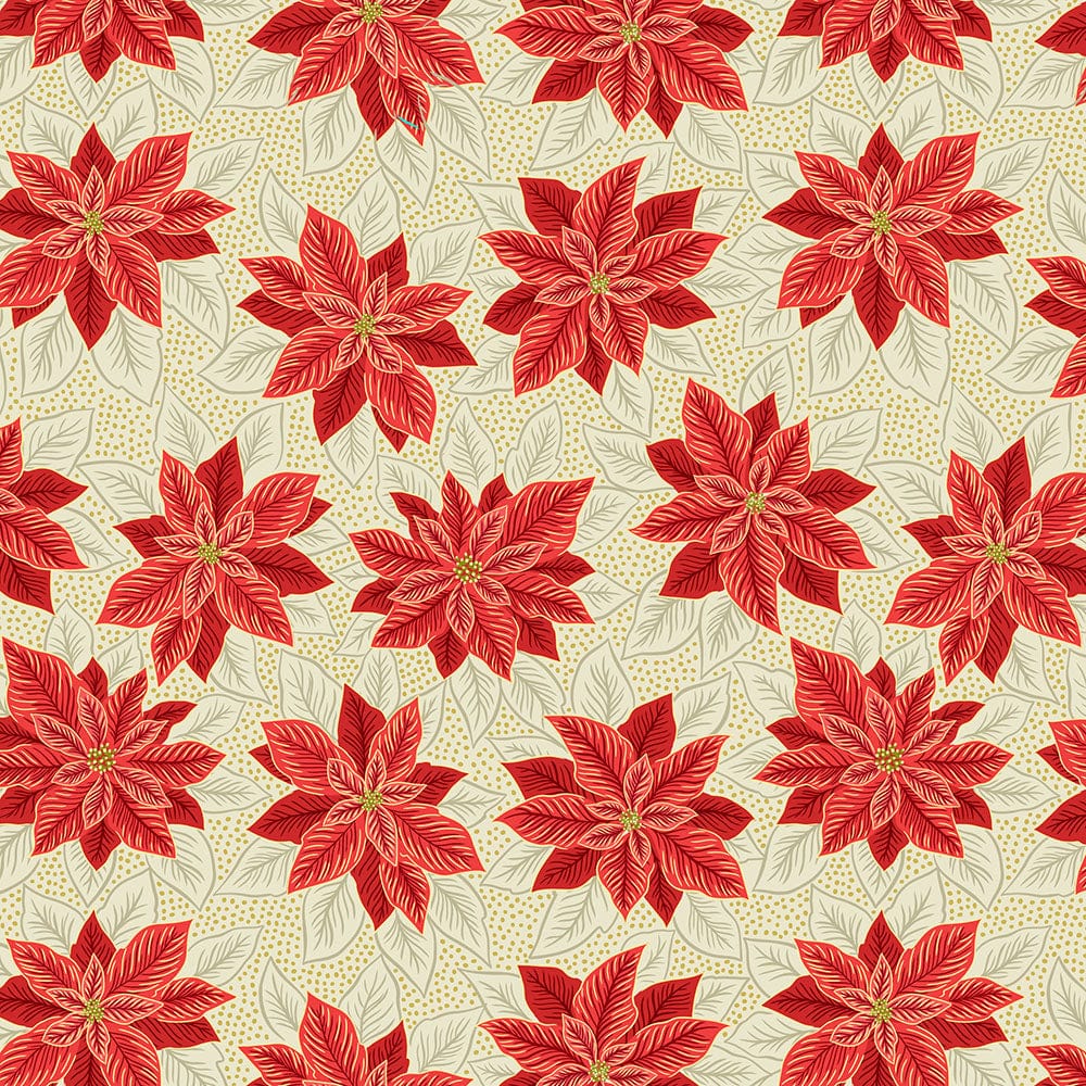 Lewis and Irene Fabric Lewis And Irene Yuletide Poinsettia On Red Gold Metallic C102.1  - The Sewing Studio