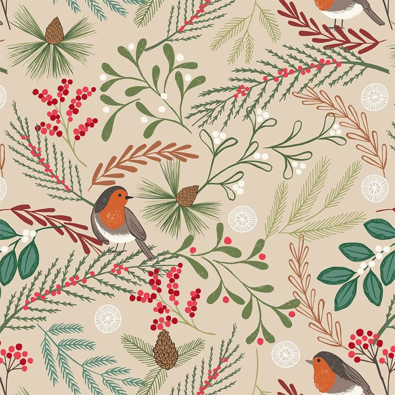 Lewis and Irene Fabric Lewis Irene New Forest Winter Dark Cream Robin Fabric  - The Sewing Studio