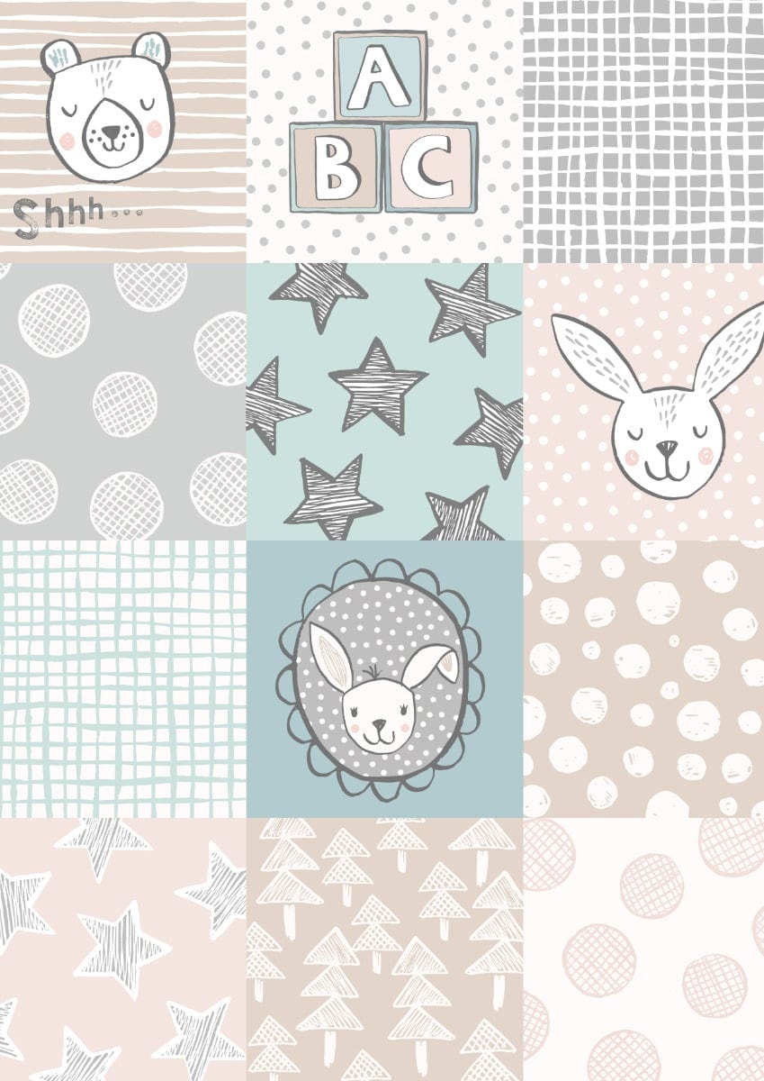 Lewis and Irene Fabric Panels & Labels Lewis and Irene Bella Bunny And Bear Squares A647.2  - The Sewing Studio