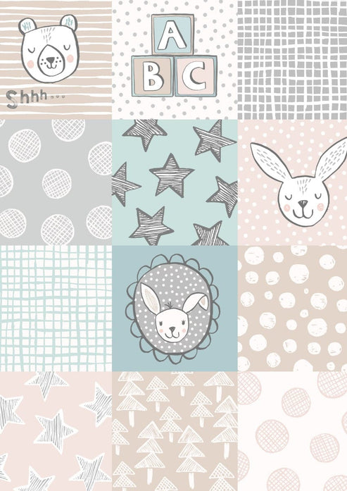 Lewis and Irene Fabric Panels & Labels Lewis and Irene Bella Bunny And Bear Squares A647.2  - The Sewing Studio