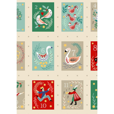 Lewis and Irene Fabric Panels & Labels Lewis & Irene 12 Days of Christmas Squares on Cream C77-1  - The Sewing Studio for sale UK - The Sewing Studio