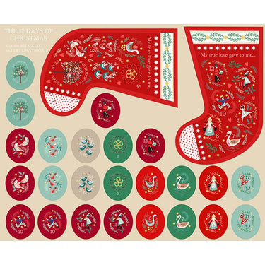 Lewis and Irene Fabric Panels & Labels Lewis & Irene 12 Days of Christmas Stocking Panel C76  - The Sewing Studio for sale UK - The Sewing Studio