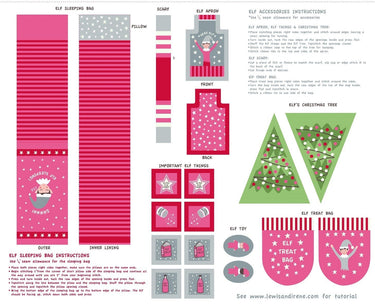 Lewis and Irene Fabric Panels & Labels Lewis & Irene: Christmas Glow: Elf Accessories: Pink Fabric Panel  - The Sewing Studio for sale UK - The Sewing Studio