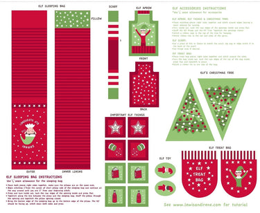 Lewis and Irene Fabric Panels & Labels Lewis & Irene: Christmas Glow: Elf on the Shelf Accessories: Red & Green Fabric Panel  - The Sewing Studio for sale UK - The Sewing Studio