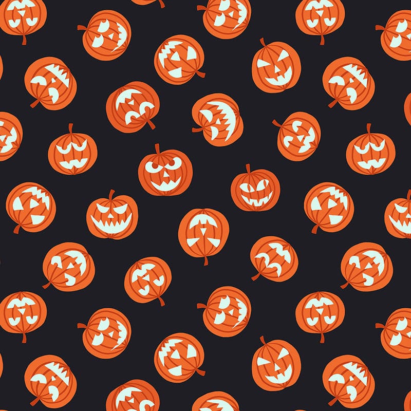 Lewis And Irene Haunted House Fabric Glow In The Dark Pumpkin Faces On Black A601-3