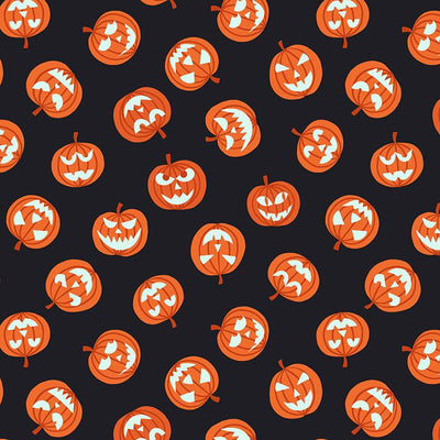 Lewis And Irene Haunted House Fabric Glow In The Dark Pumpkin Faces On Black A601-3