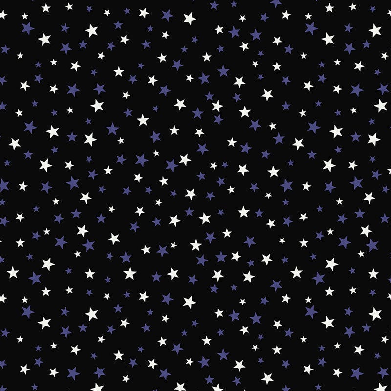 Lewis And Irene Haunted House Fabric Glow In The Dark Stars On Black A600-3