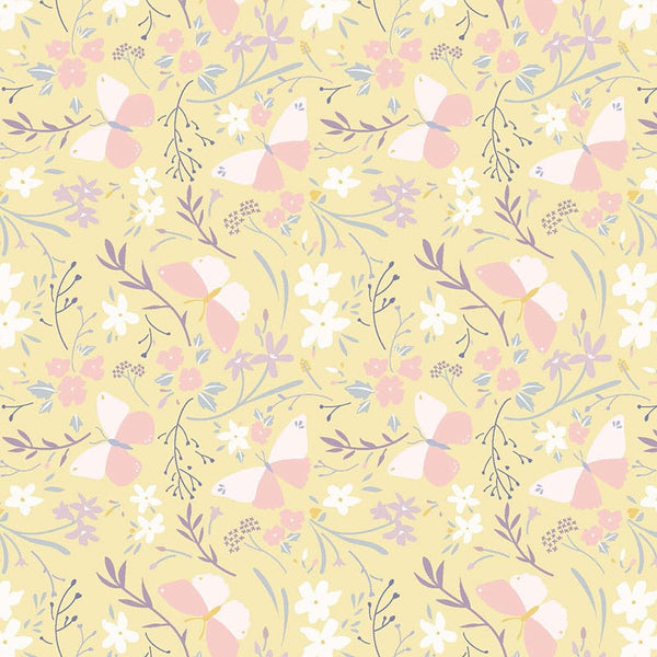 Lewis And Irene Heart Of Summer Fabric Butterfly Dance On Buttercup Yellow CC3-2